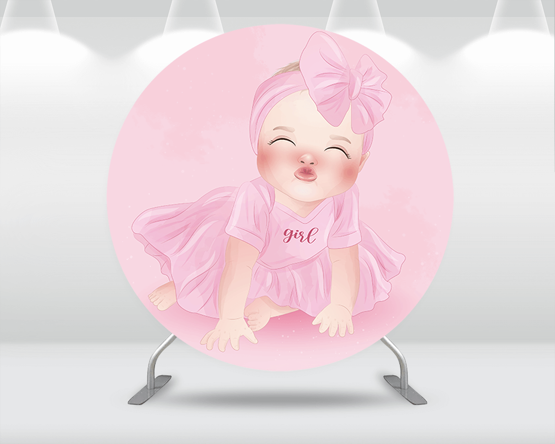 Baby Girl Birthday Round Circle Backdrop Cover Pink Hot air Balloons Newborn Baby Shower Background Photography Cake Table Party Decoration
