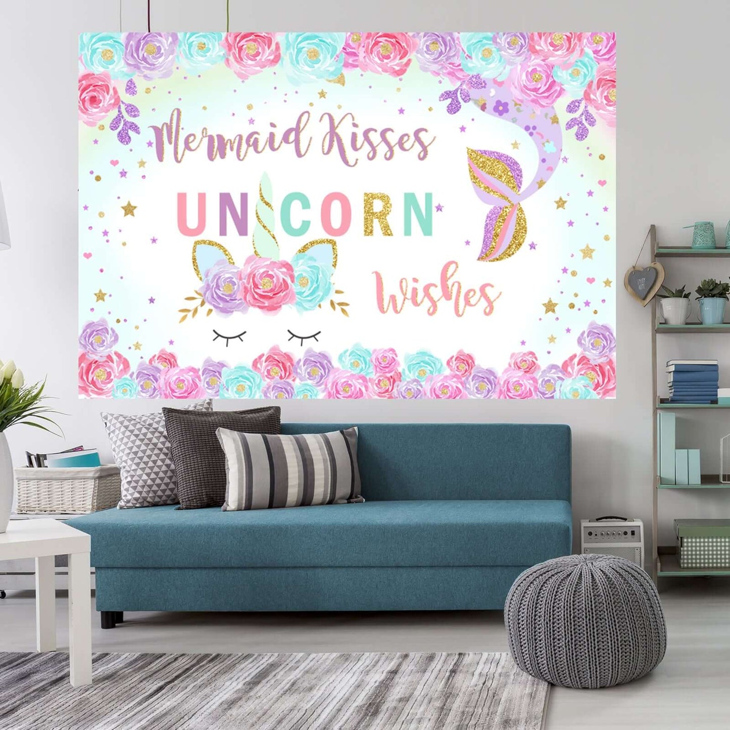 Mermaid Unicorn Birthday Photography Backdrops Rainbow Unicorn Background Flower Photobooth Banner