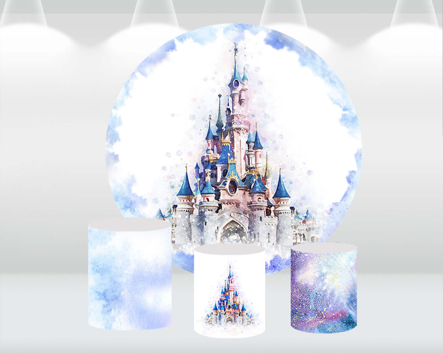 Princess Castle Round Backdrop Cover White Blue Kids Baby Shower Birthday Party Decoration Cake Table Banner Booth