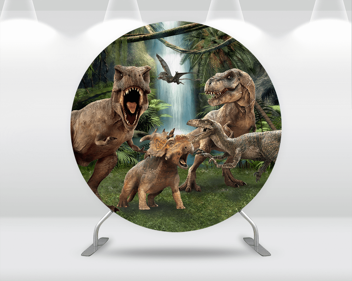 Jurassic Park Round Circle Background Backdrops Jungle Dinosaur Baby Shower Birthday Party Decoration Candy Table Banner
