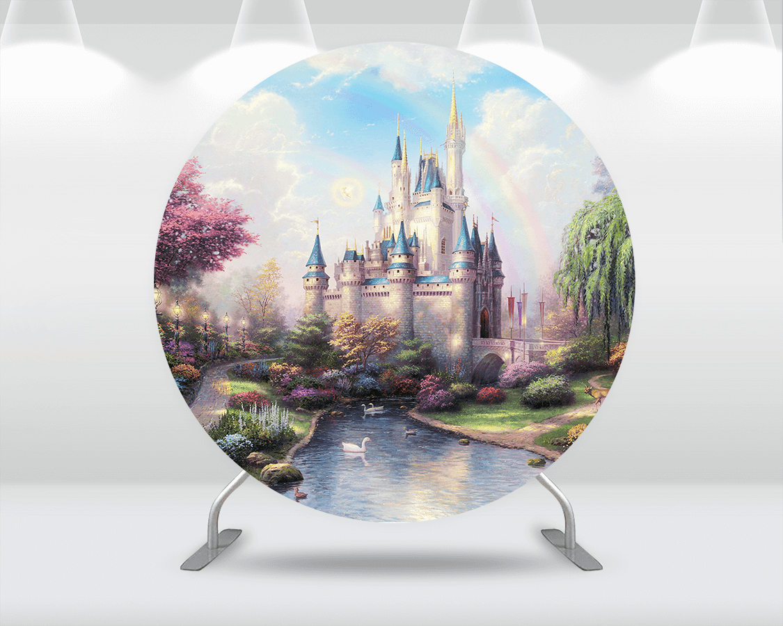Sensfun Baby Shower Round Backdrop Cover Fairy Princess Castle Photography Background Kids Birthday Party Decoration Banner