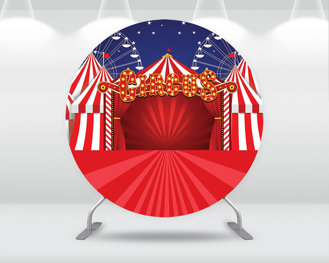 Red circus birthday party round backdrop cover kids curtain banner polyester circle background Cake table Cover