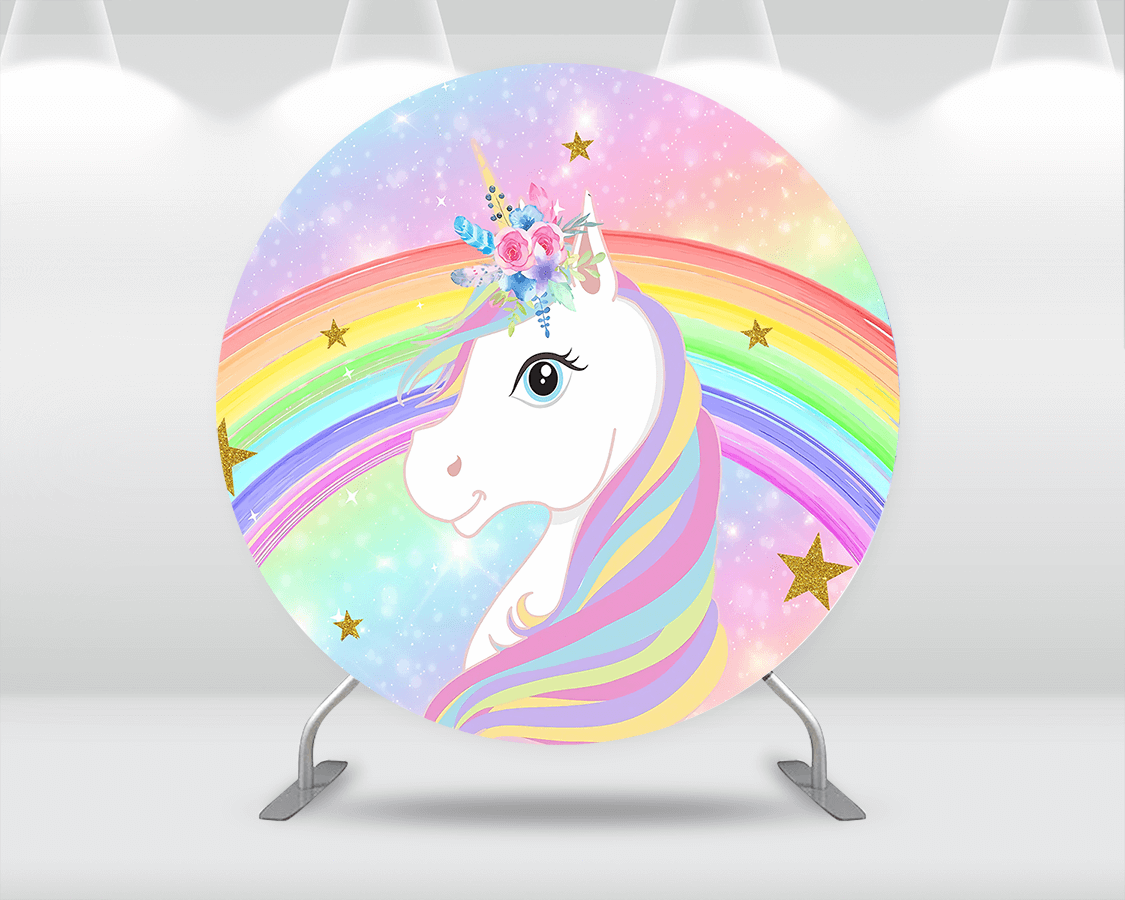 Unicorn Birthday Circle Round Backdrop Cover Rainbow Unicorn Party Background Custom Baby Shower Photocall