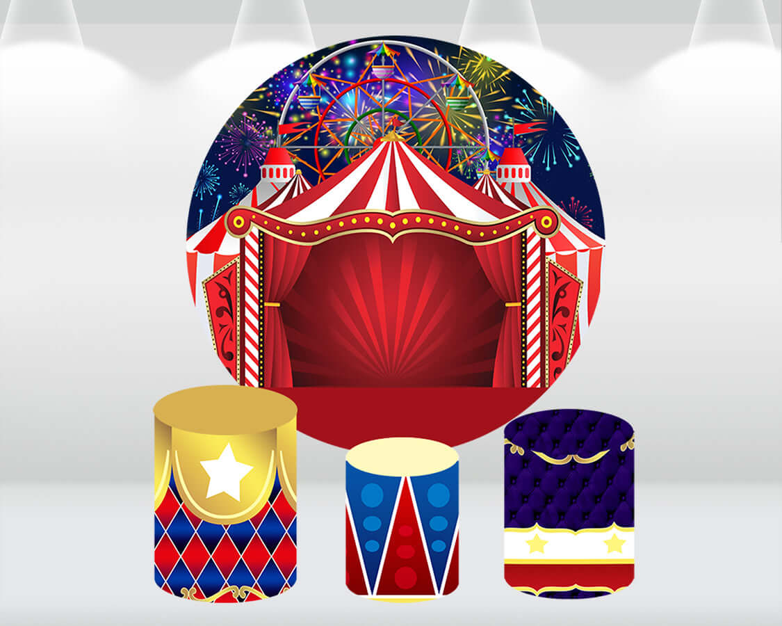 Sensfun Circus Theme Birthday Party Round Backdrop Newborn Children Portrait Circus Carnival Baby Shower Photography Background Cover