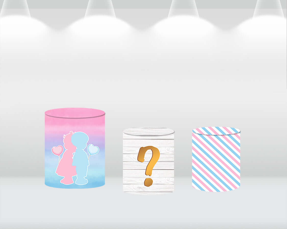 Sensfun Gender Reveal Party Baby Shower Circle Cylinder Cover Background Pink Blue Balloons Boy or Girl Round Backdrop Cover
