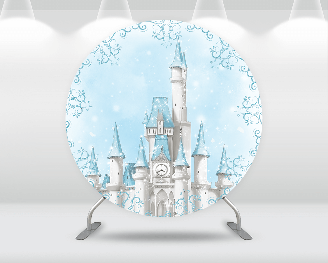 Sensfun Castle Princess Background Birthday Party Decoration Blue Cinderella theme Background Circle Pedestal Cover
