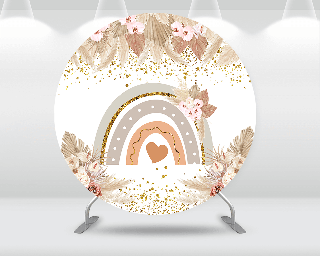 Sensfun Bohemian Rainbow Birthday Round Backdrop Cover Pampas Grass Boho 1st Birthday Party Decoration One Cake Smash Circle Background