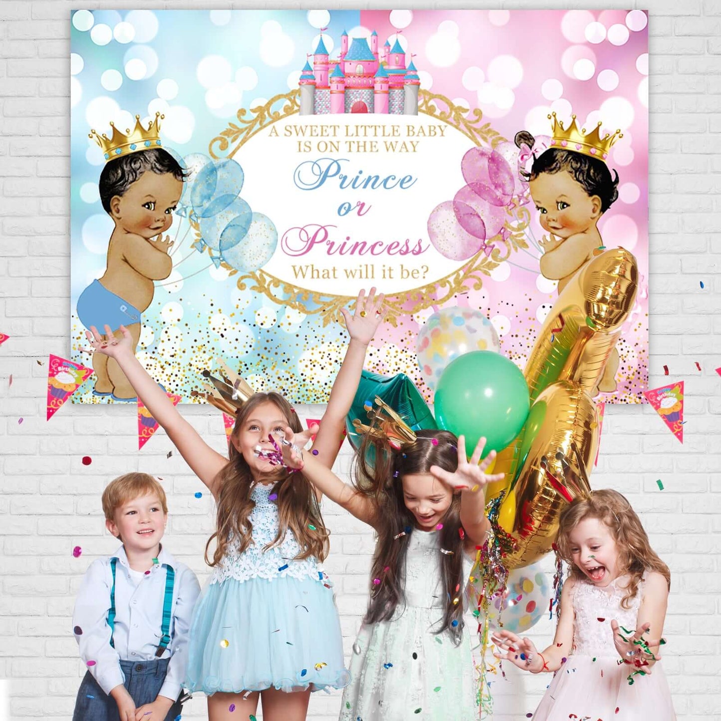 Gender Reveal Party Photography Backdrops Prince or Princess Castle Banner Photobooth Boy or Girl Background