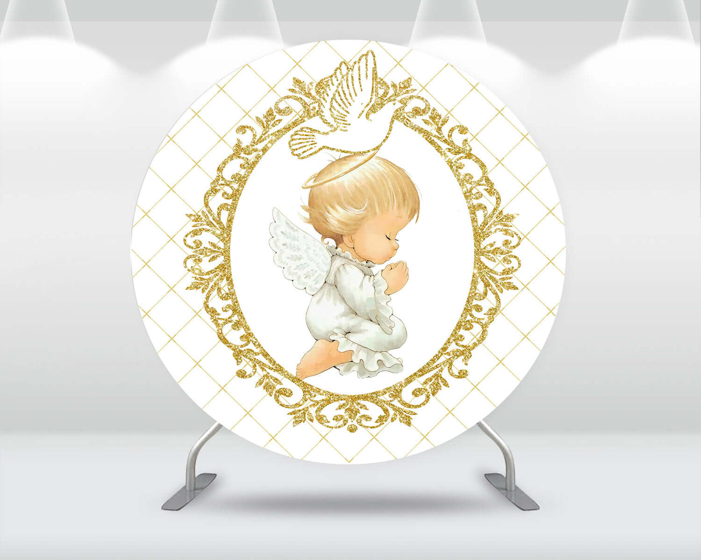 Sensfun Circle Round Backdrops Dove God Bless Background Baptism First Holy Communion Angel Baby Shower Decorations Cylinder Cover