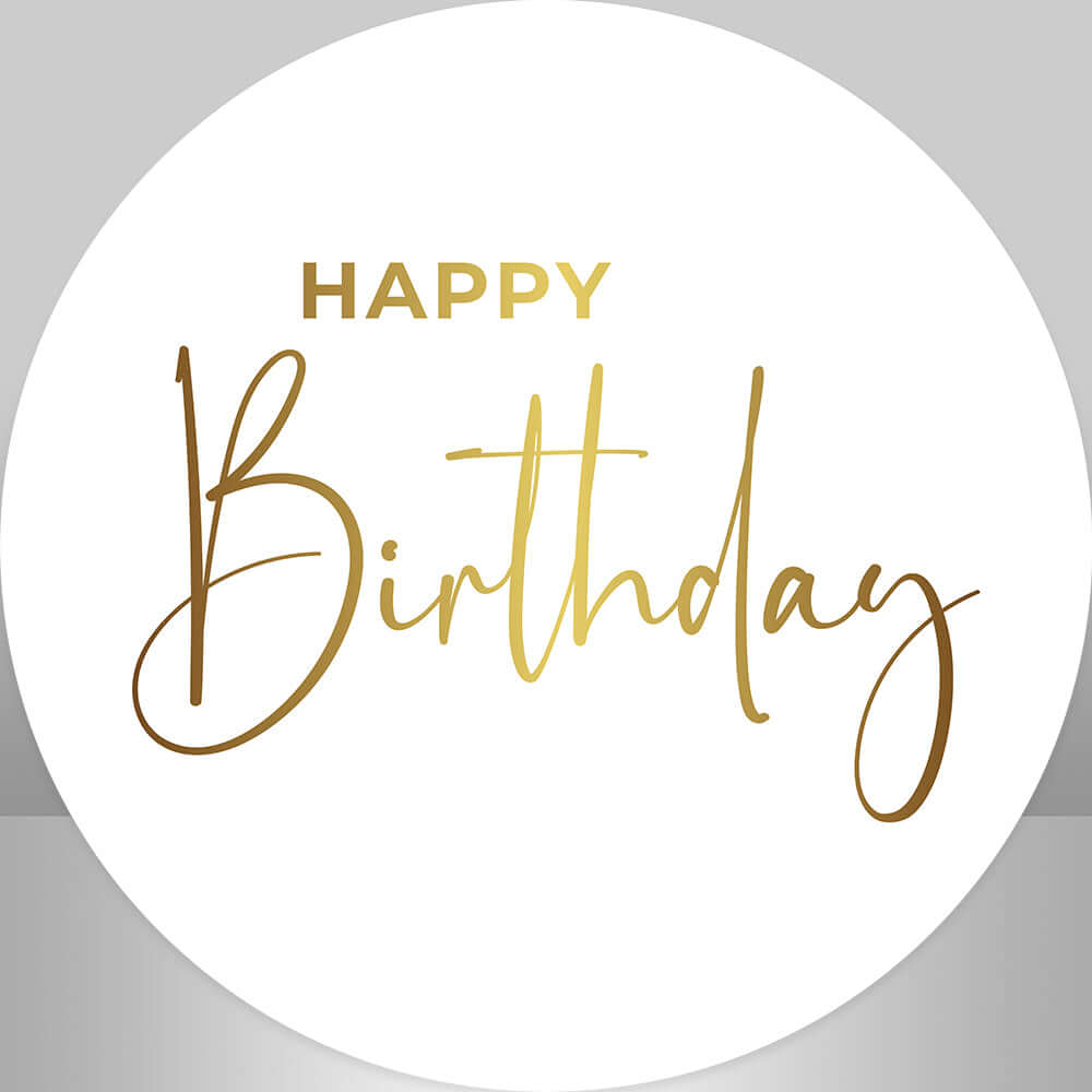 Solid White Round Backdrop Cover Gold Happy Birthday Circle Background Cake Table Banner