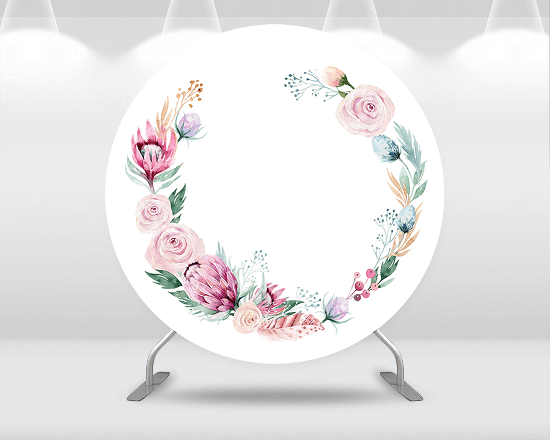 Flower floral Bridal Wedding Party Round Backdrop Cover Customize Birthday Party Circle Pedestals Covers Background