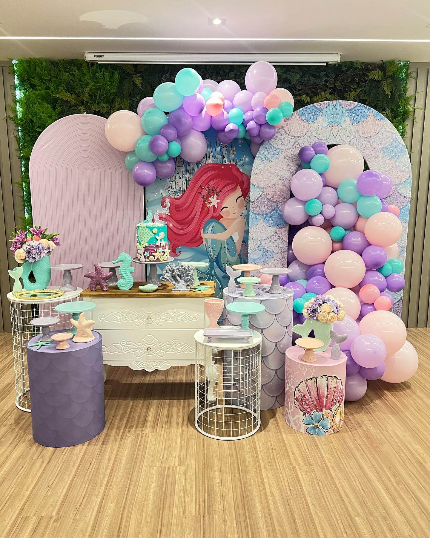Mermaid Birthday Arch Wall Backdrop Cover Frame Party Decoration Baby Purple Scales Pedestal Pillar Covers Stand