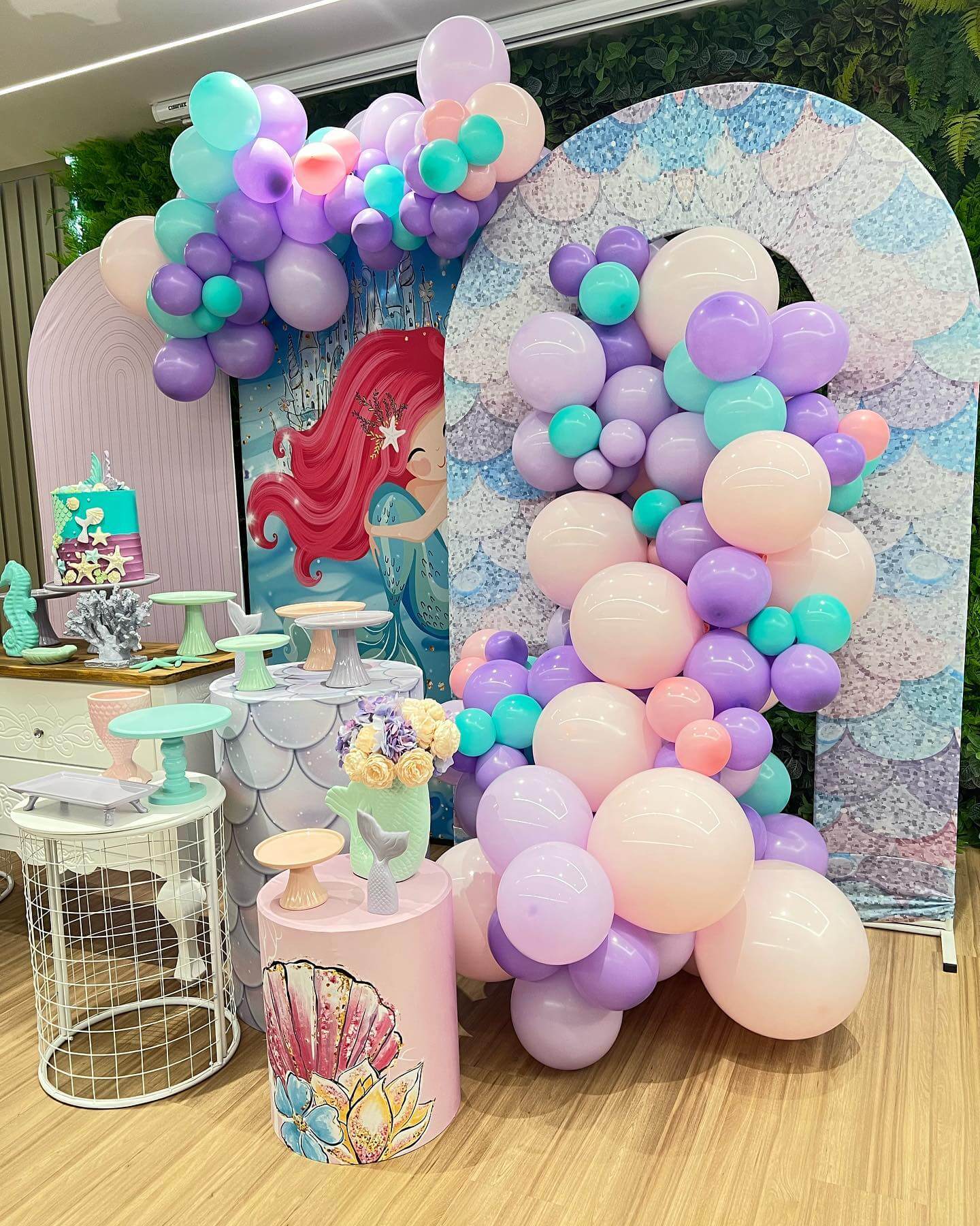 Mermaid Birthday Arch Wall Backdrop Cover Frame Party Decoration Baby Purple Scales Pedestal Pillar Covers Stand