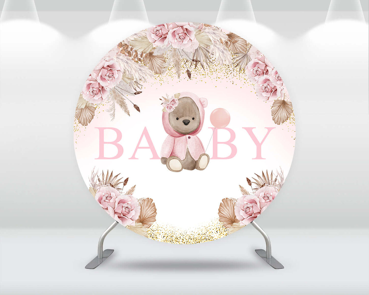 Sensfun Oh Baby Round Backdrop Cover Pampas Grass Glitter Cake Smash Circle Photography Background Newborn 1st Birthday Banner Photo Studio