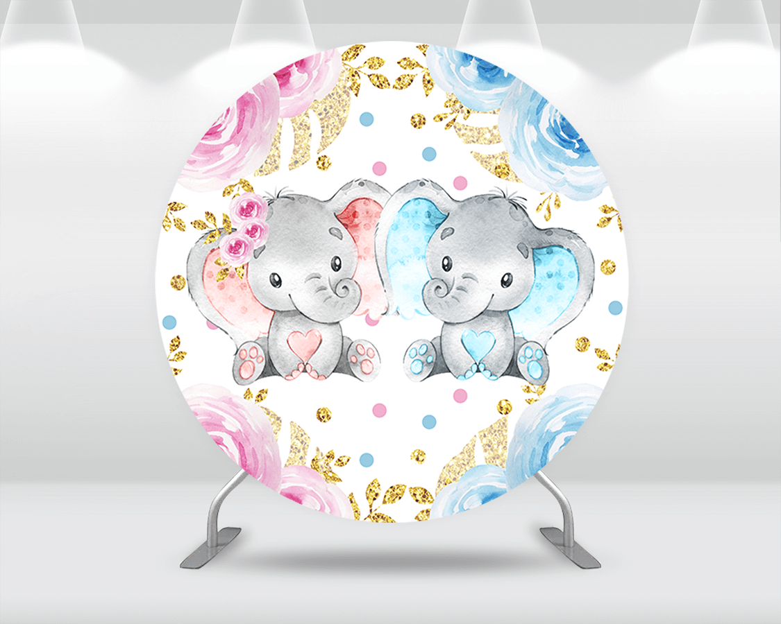 Baby Elephant Baby Shower Round Backdrop Cover Gender Reveal Party Photocall Boy or Girl Background Circle Pedestals Covers