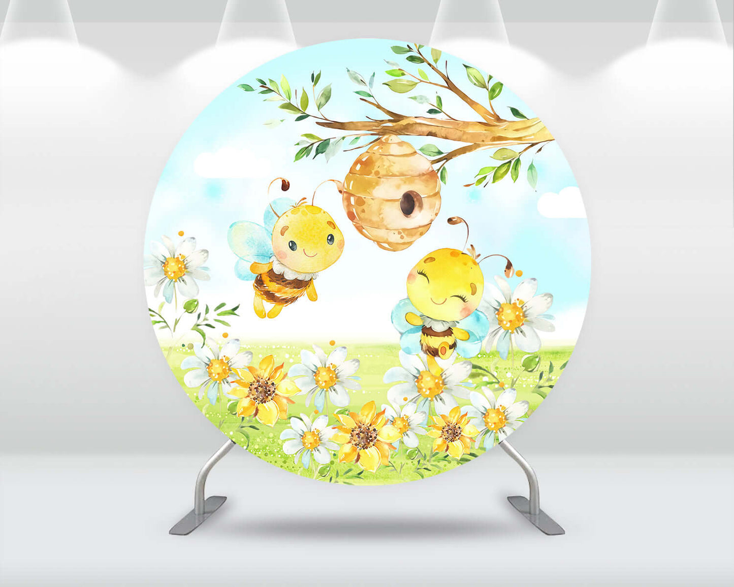 Newborn Baby Shower Round Backdrop Cover Yellow Honey Bee Birthday Party Circle Cover Photography Background Pedestal Cylinder Covers