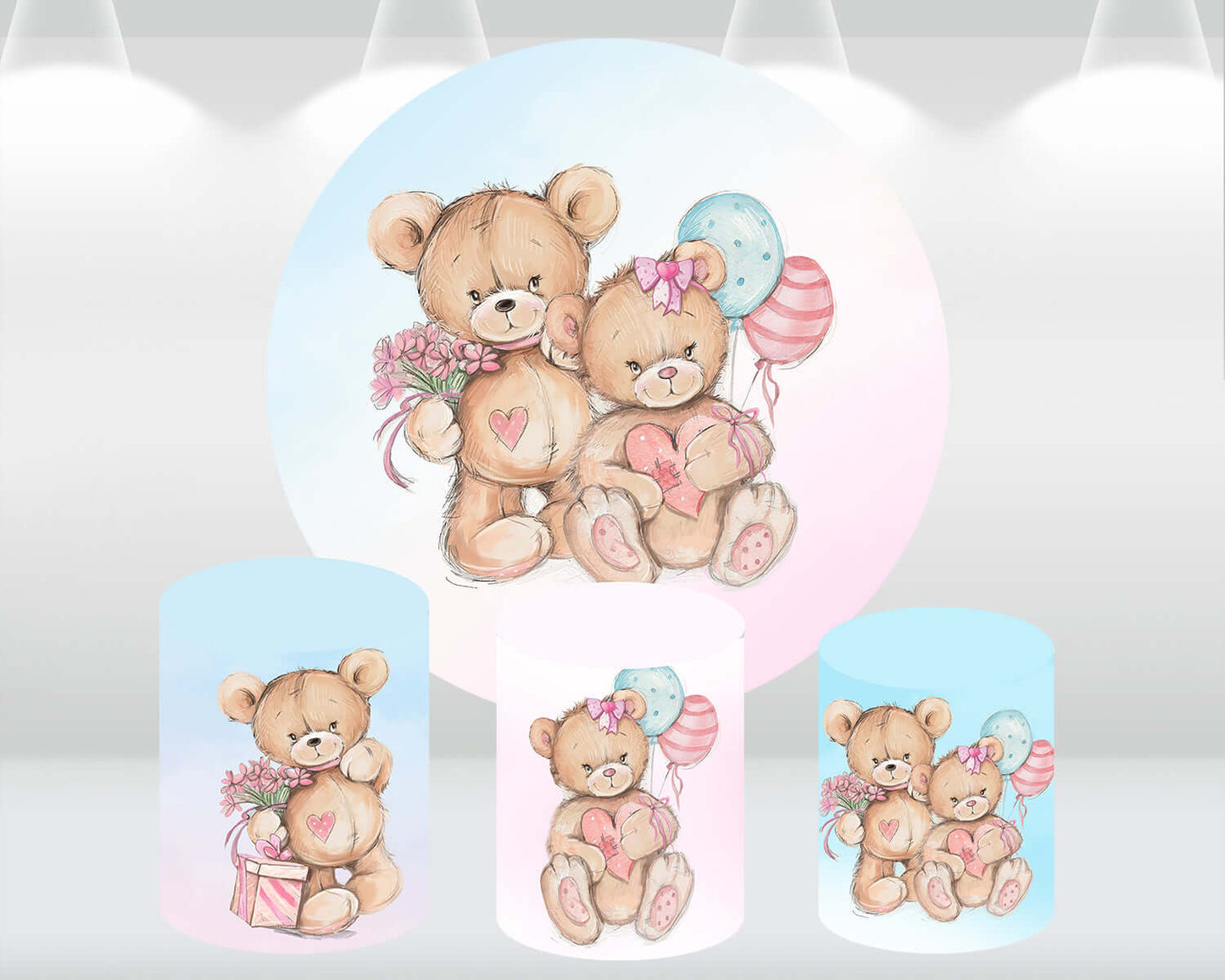 Sensfun Baby Shower Gender Reveal Party Round Backdrop Cover Blue Pink Cartoon Bear Circle Photo Background Backdrops