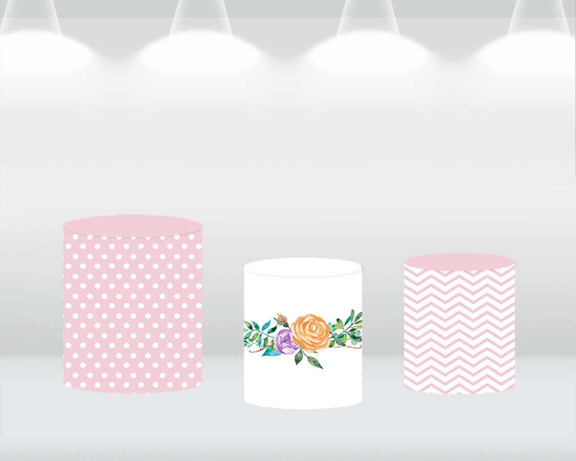 Sensfun Baby Elephant Pink Elephant Round Background Circle Photo Backdrop Birthday Party Decoration Table Pillar Cylinder Cover