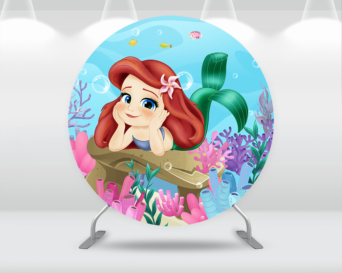 Undersea Mermaid Circle Round Backdrop Cover Coral Baby Girl Child Birthday Party Background Cylinder Pillar Covers Photo Studio