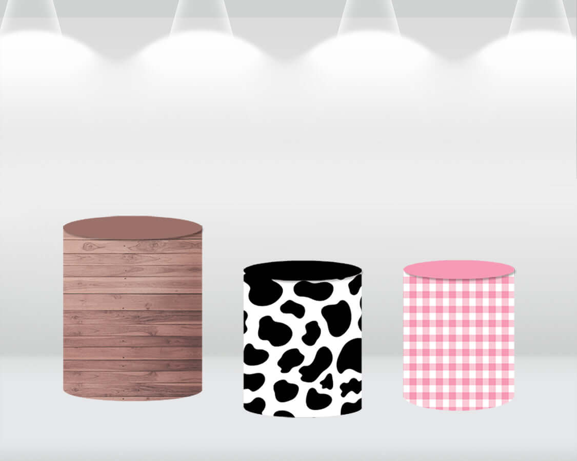 Cow Round Backdrop Cover Party Decoration for Kids Birthday Circle Backdrop Animals Wood table Cylinder Cover Photobooth