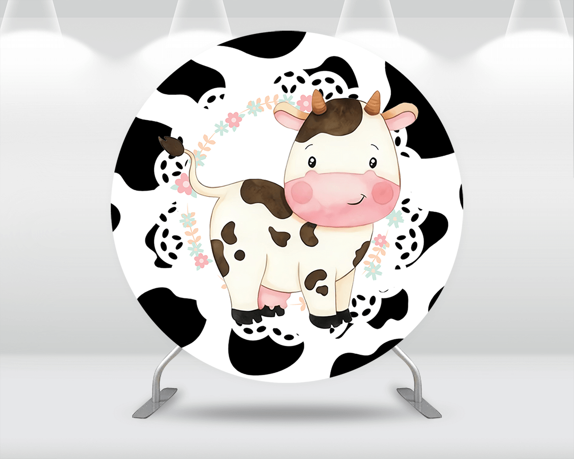 Cow Round Backdrop Cover Party Decoration for Kids Birthday Circle Backdrop Animals Wood table Cylinder Cover Photobooth