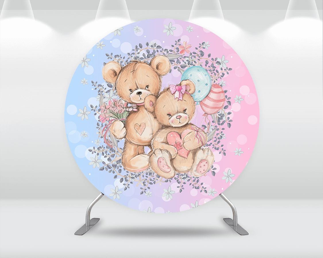 Gender Reveal Party Boy or Girl Round Backdrop Cover Custom Balloons Bear Baby Shower Circle Background Cake table Pillar Covers