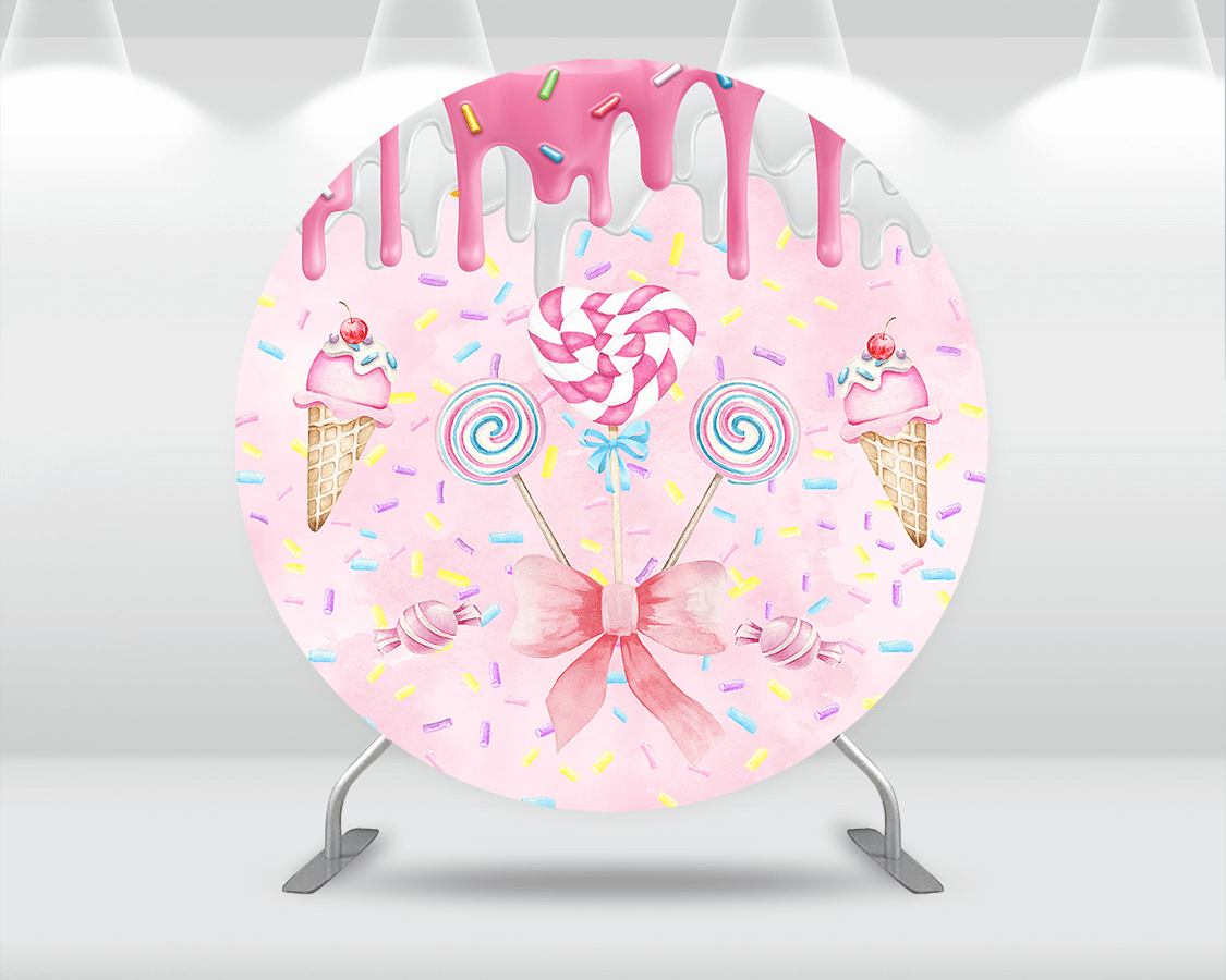 Sensfun Candy Donut Round Background Kids Birthday Party Decoration Ice Cream Party Photo Backdrop Cover Cake Circle Plinth Cover