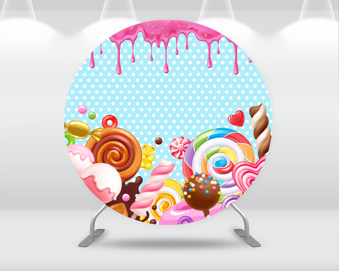 Donut Candyland Baby Shower Round Backdrop Circle Background Cover Newborn 1st Birthday Party Photo Studio Plinth Covers