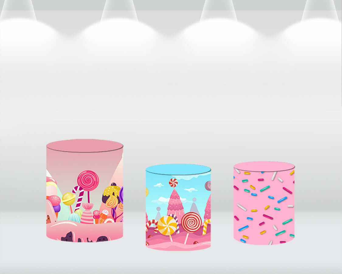 Donut Candyland Baby Shower Round Backdrop Circle Background Cover Newborn 1st Birthday Party Photo Studio Plinth Covers