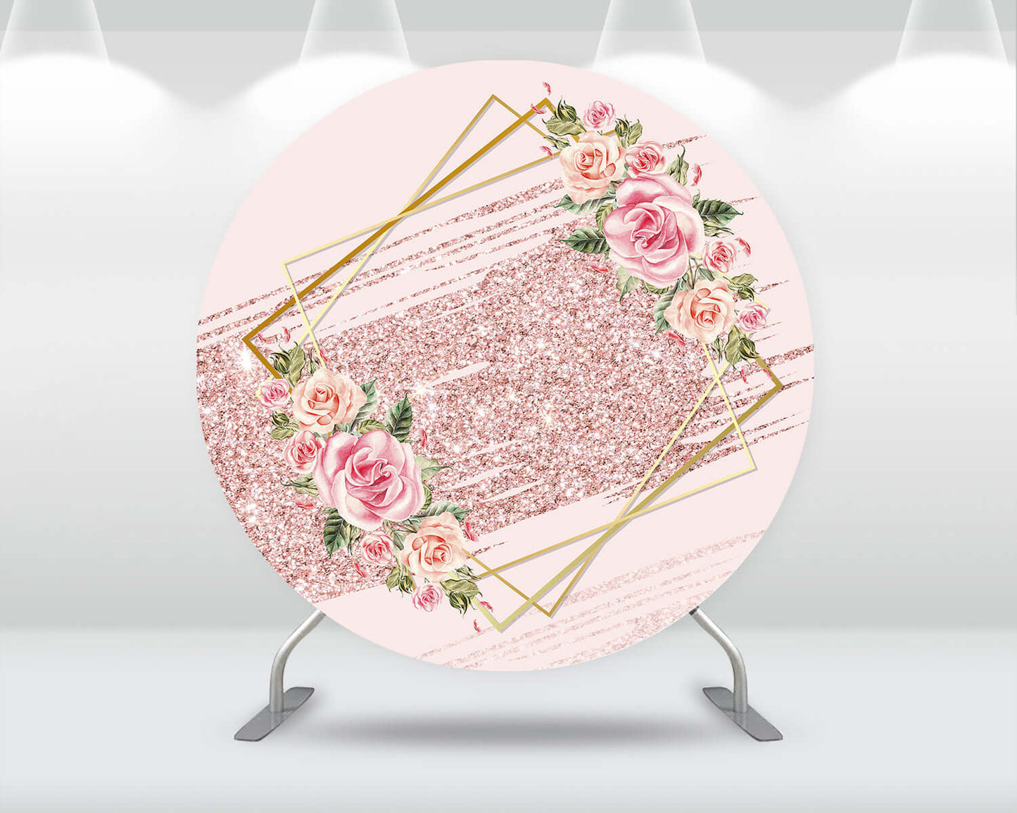 Rose Glitter Gold Baby Shower Round Backdrop Cover Photocall Flower Bridal Wedding Party Circle Photography Background Cylinder Pillar Cover