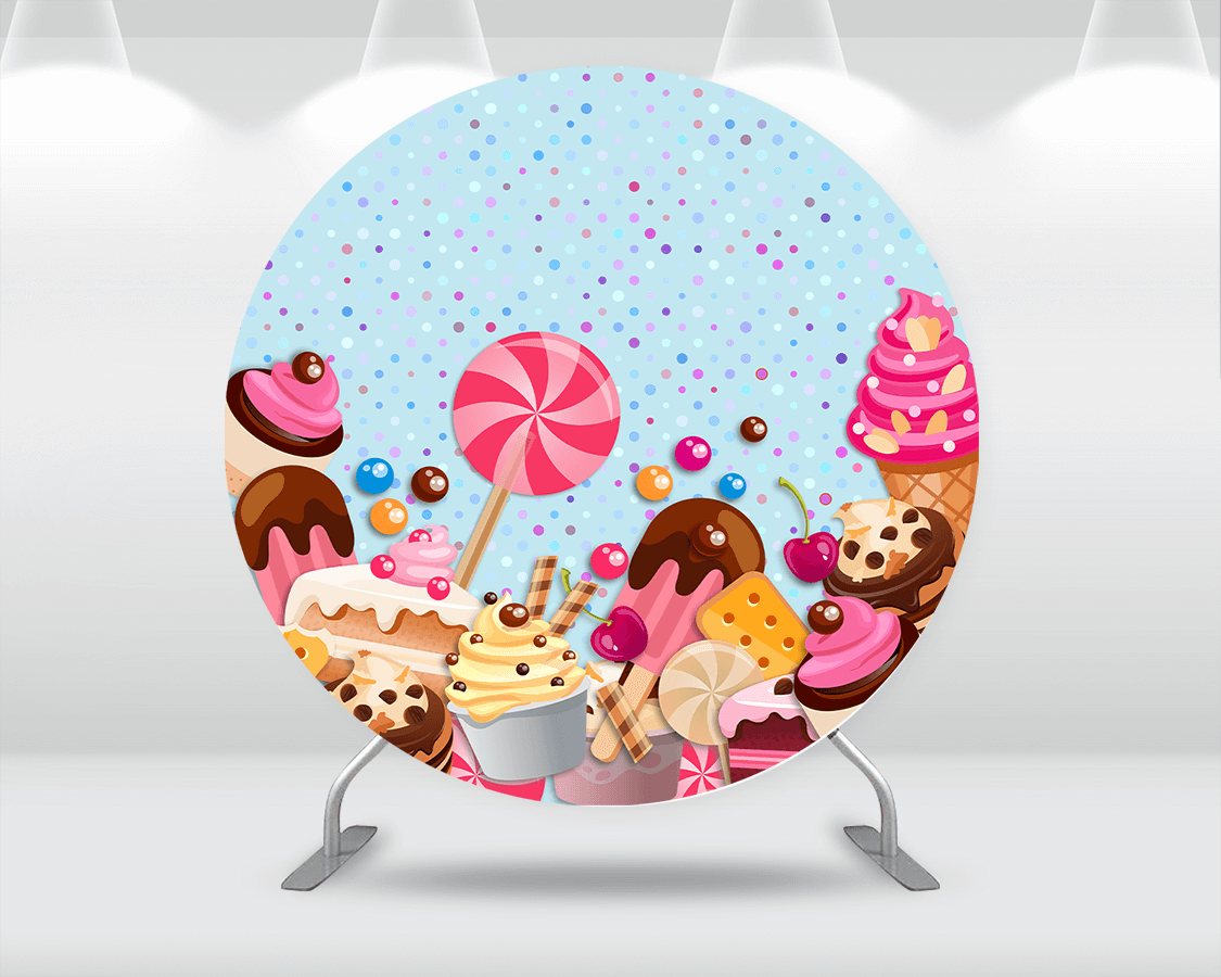 Sensfun Candy Donuts Theme Round Circle Backdrop Baby Shower Girls Birthday Party Dessert Table Background Plinth Covers Photo Studio