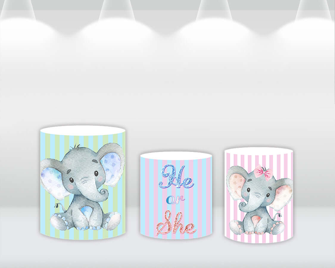 Round Circle Background Baby Shower Gender Reveal Cute Elephant Backdrop Boy Birthday Party Decor Candy Table Banner Cover