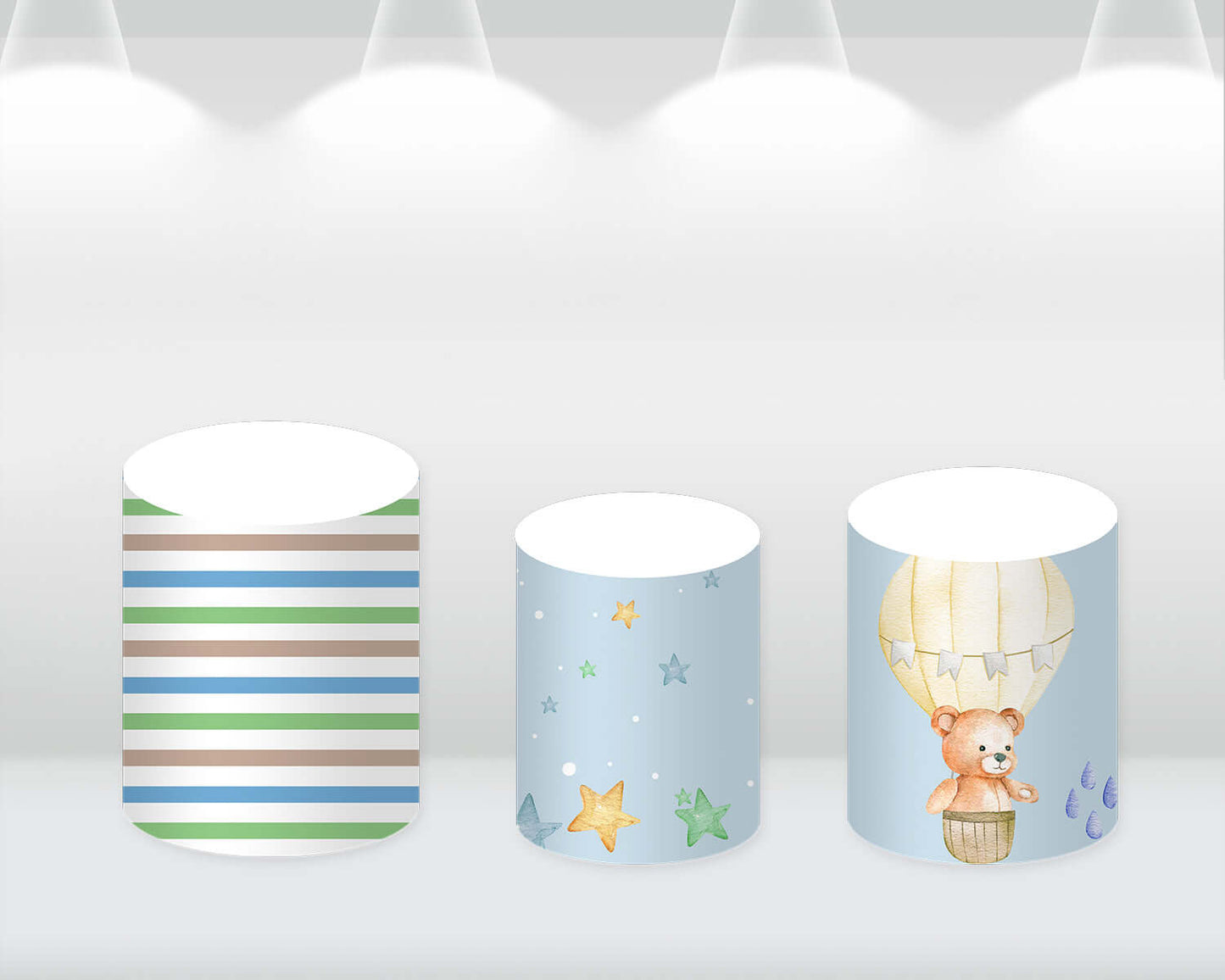 Cartoon Bear Baby Shower Round Backdrop Cover Newborn Birthday Party Photography Background for Photo Studio Cake Table Pillar Covers