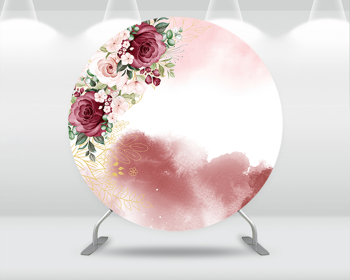 Sensfun Circle Wedding Backdrop Red Watercolor Flower Background For Weddings, Bridal Showers and Birthday Parties Wedding Round Wall