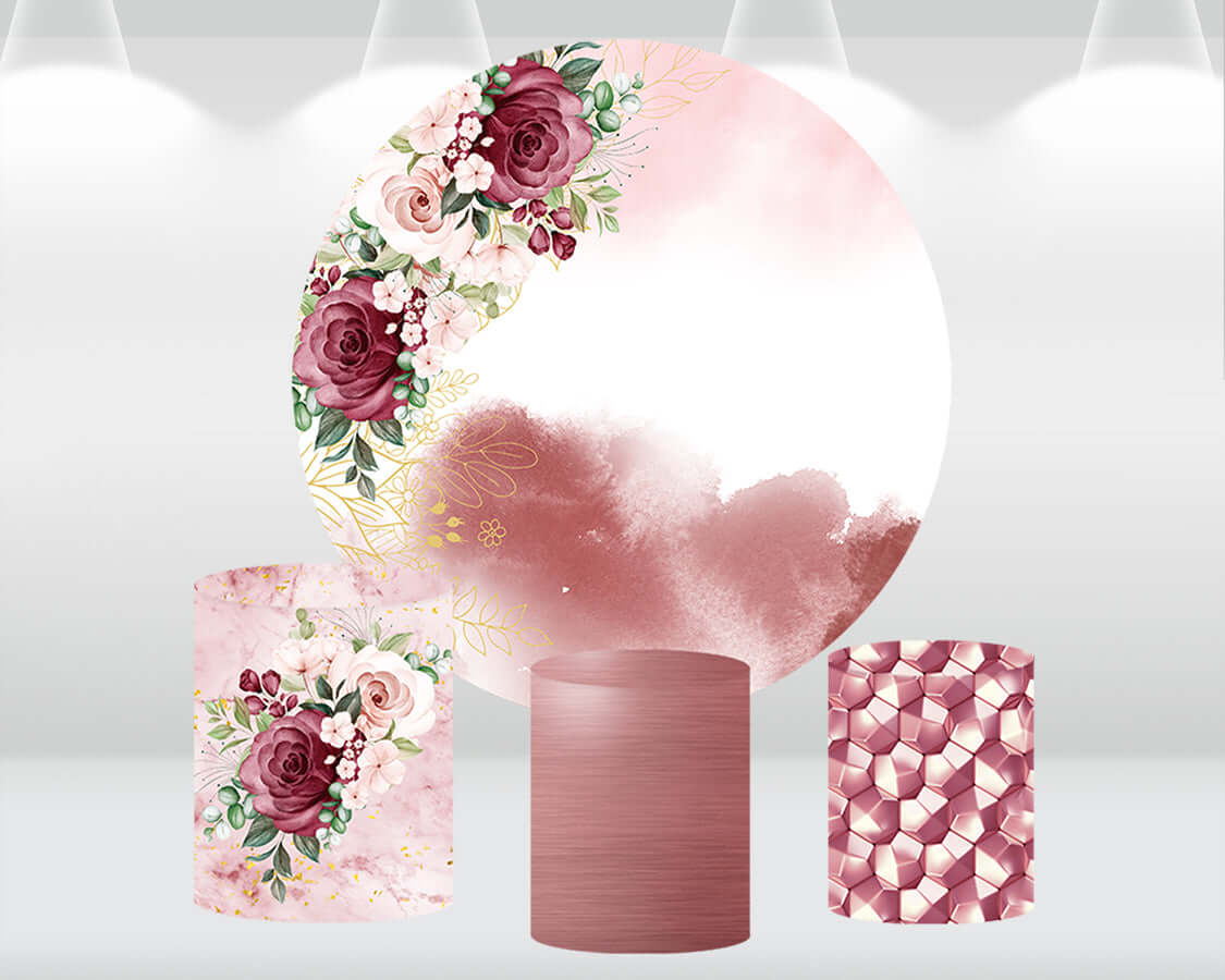 Sensfun Circle Wedding Backdrop Red Watercolor Flower Background For Weddings, Bridal Showers and Birthday Parties Wedding Round Wall