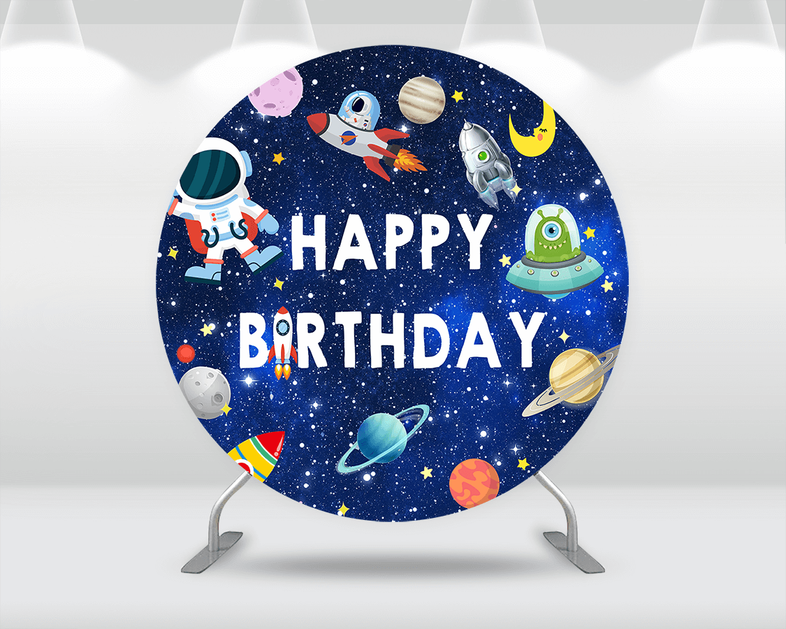 Astronaut Round Backdrop Universe Space Planet Spacecraft Baby Boy Birthday Party Starry Sky Photography Background Circle Cover Banner