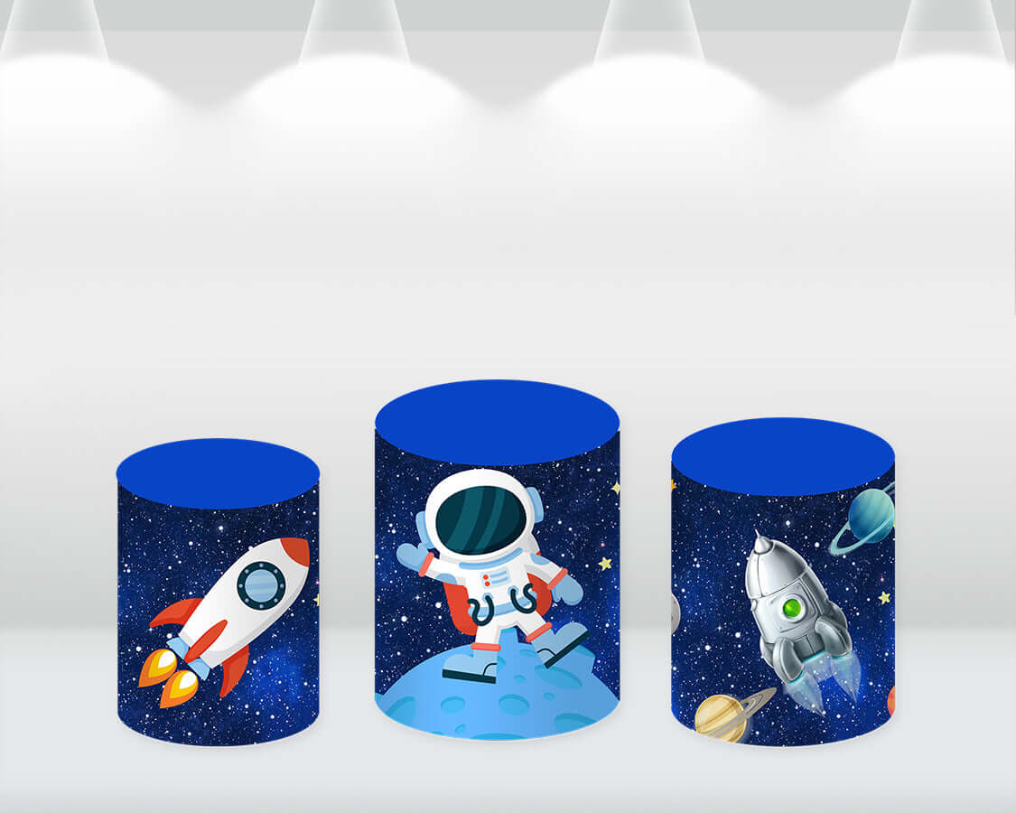 Astronaut Round Backdrop Universe Space Planet Spacecraft Baby Boy Birthday Party Starry Sky Photography Background Circle Cover Banner