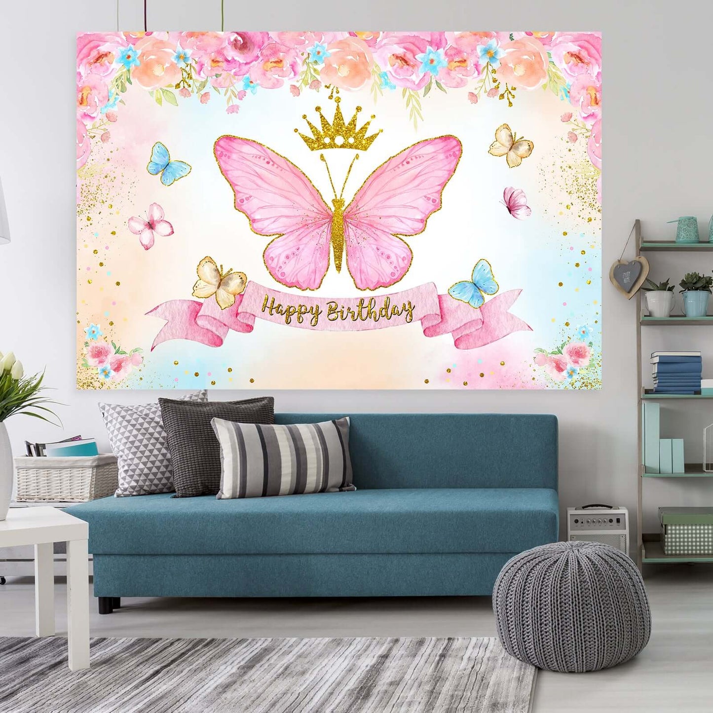 Sensfun Butterfly Birthday Backdrop Girls Fairy Princess Purple Pink Floral Gold Photography Background Kids Cake Table Banner Decor