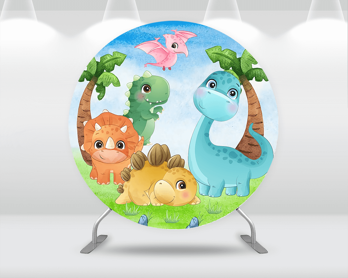 Safari Dinosaur Round Backdrop Cover Baby Shower Boy 1st Birthday Circle Background Party Decoration Cake Table Banner Photocall