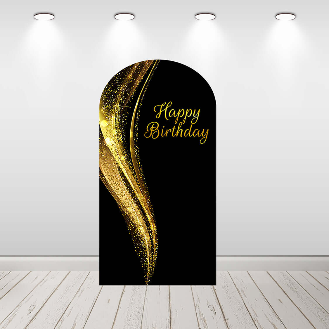 Gold Glitter Black theme Arch Backdrop Happy Birthday Arched Wall Chiara Covers Background for Adult Photocall