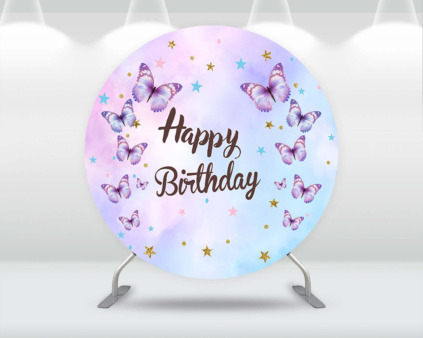 Girl Baby Shower Round Backdrop Cover Polyester Butterfly Baby Shower Backdrop Purple Flower Princess Girl Party Decoration Banner Photo Booth