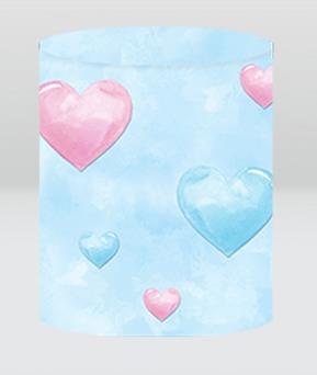 pastel blue backdrop cylinder cover with pink and blue hearts for baby shower