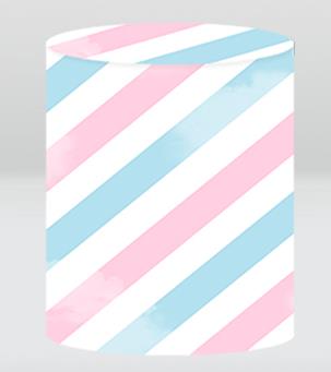 diagonal pink and blue striped backdrop cylinder cover for gender reveal party