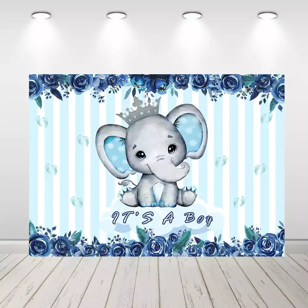 Sensfun Blue Floral Elephant Baby Shower Backdrop for Photo Studio It's a Boy 1st Birthday Party Supplies Decor Background Photography