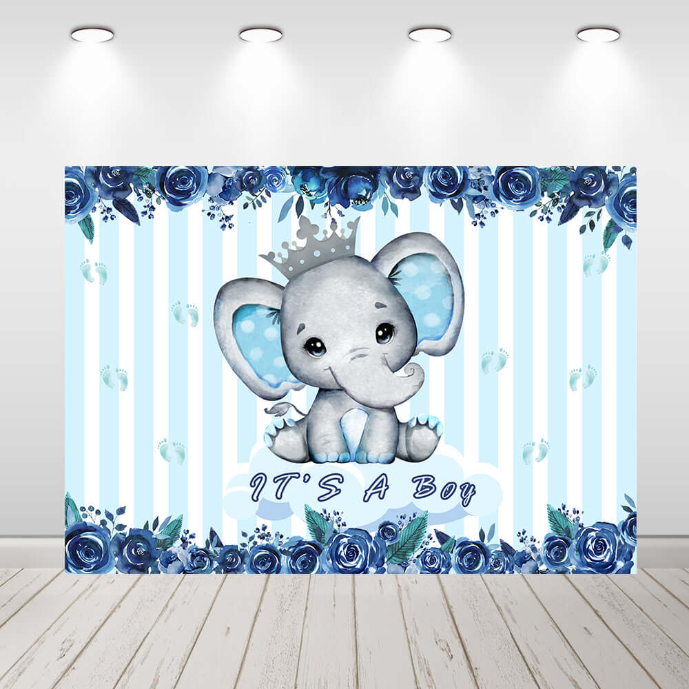 Blue Elephant Boy Baby Shower Background Photography
