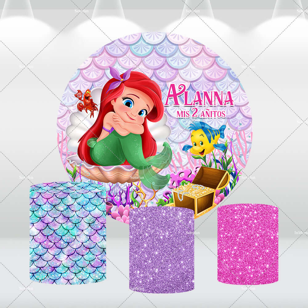 Little Mermaid Round Circle Backdrop for Girl Birthday Party Decoration
