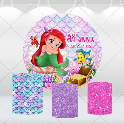 Little Mermaid Round Circle Backdrop for Girl Birthday Party Decoration
