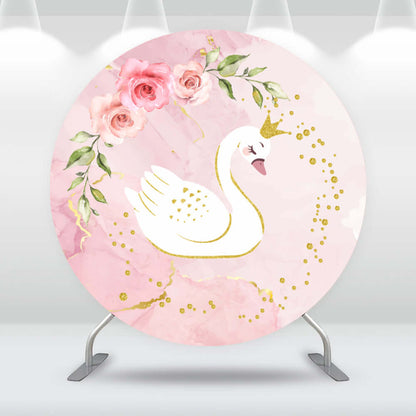 swan girl baby shower round backdrop