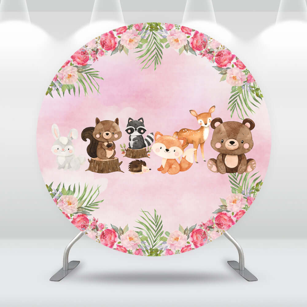 Animals Newborn Baby Shower Photo Background Woodland Party Decorations Banner Fox Bear Circle Round Backdrops Photo Studio Props