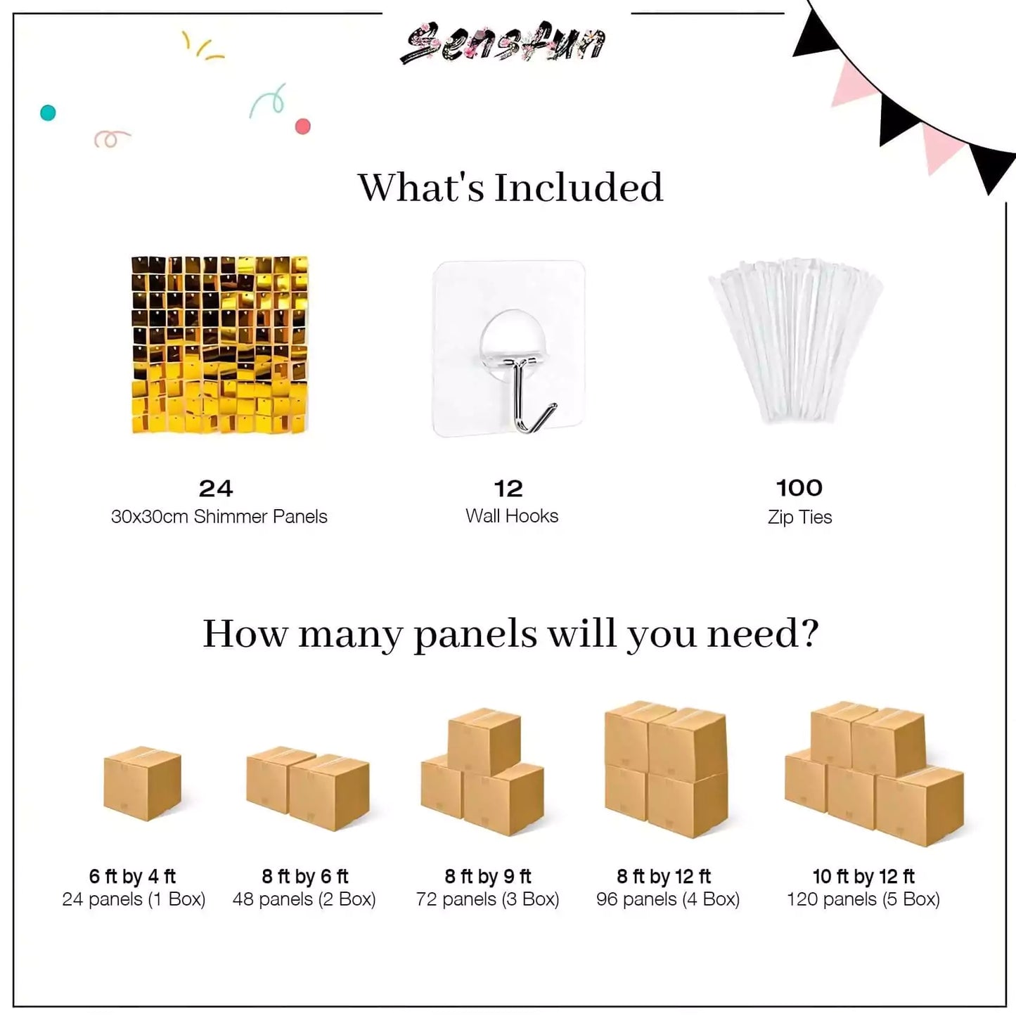 Sensfun Square Black Shimmer Wall Panels Easy Setup Wedding Theme Party Decorations